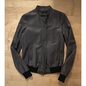 haider ackermann Grey Leather Bomber Jacket Zipper Snaps 34 Oversized XS